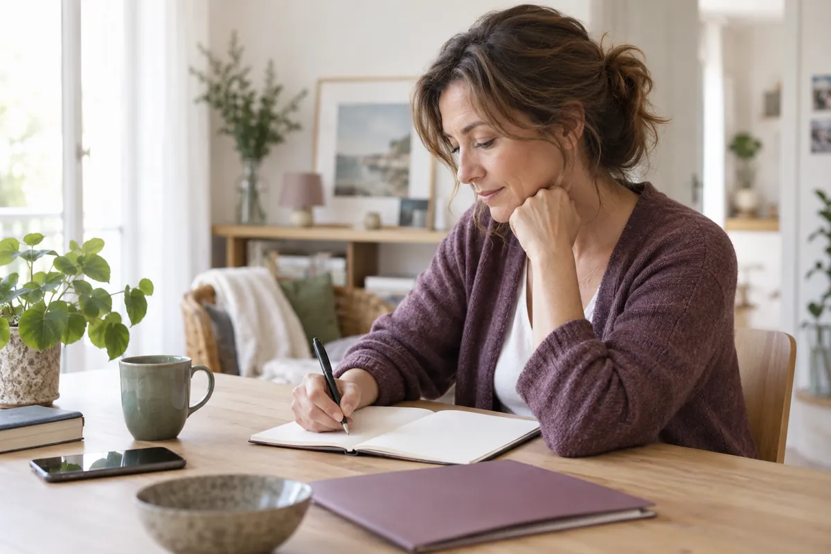 Personne fictive préparant ses questions pour une consultation